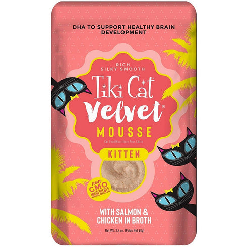Tiki Cat Velvet Mousse Kitten Salmon & Chicken in Broth Cat Food 2.4oz - Poudre Pet and Feed Supply